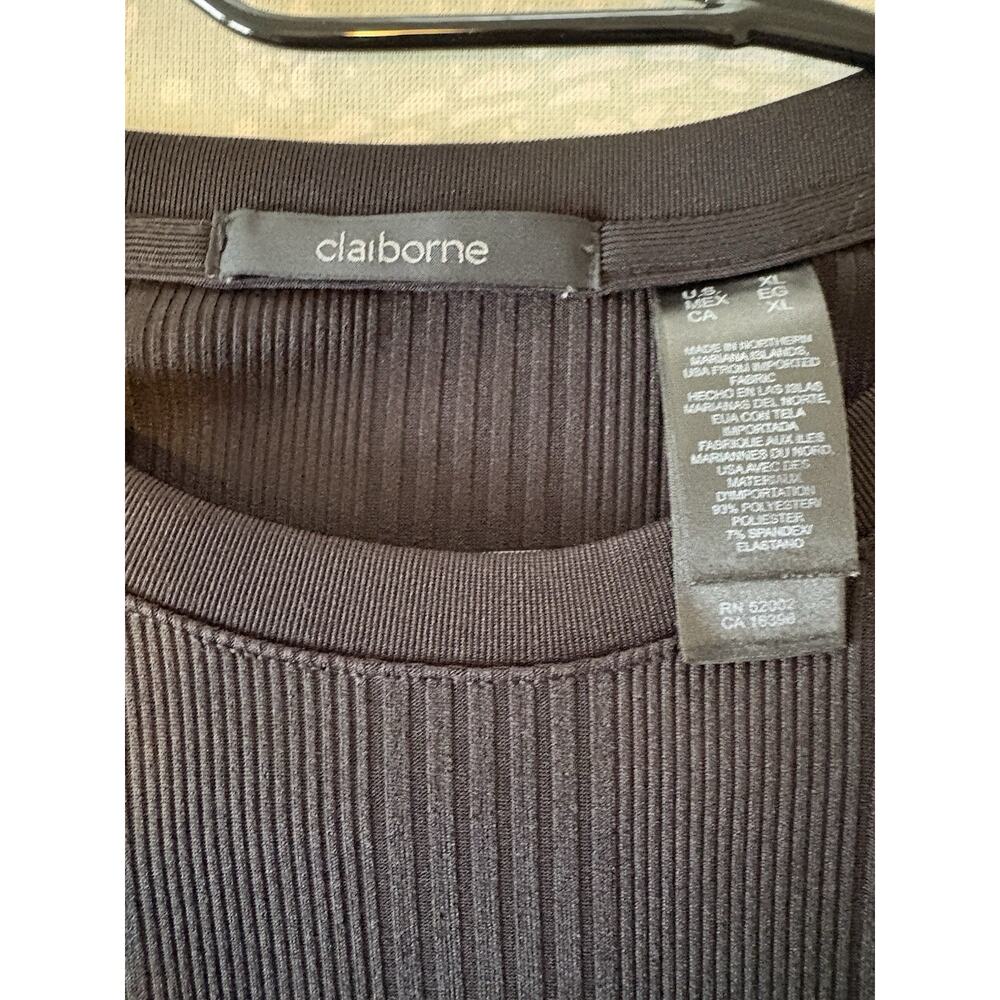 Claiborne Mens Ribbed Knit Long Sleeve Shirt Black XL Crew Neck Stretch Top